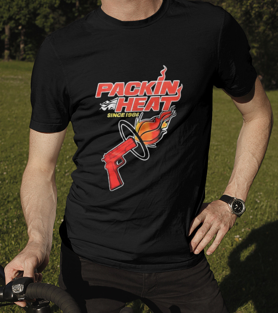 Packin Heat Since 1986 Flaming Basketball And Gun T-Shirt