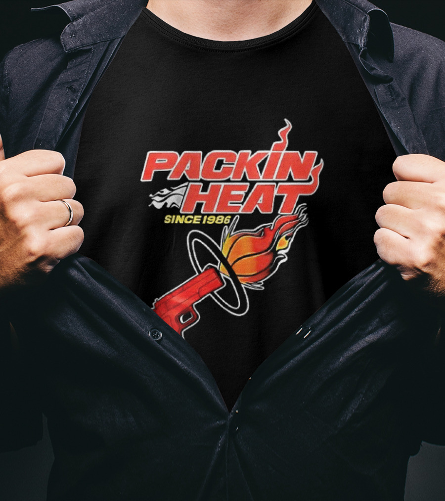 Packin Heat Since 1986 Flaming Basketball And Gun T-Shirt
