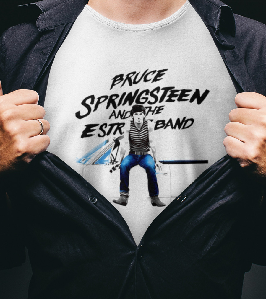 Bruce Springsteen And The E Street Band Photo Vintage Style Sitting On Car T-Shirt
