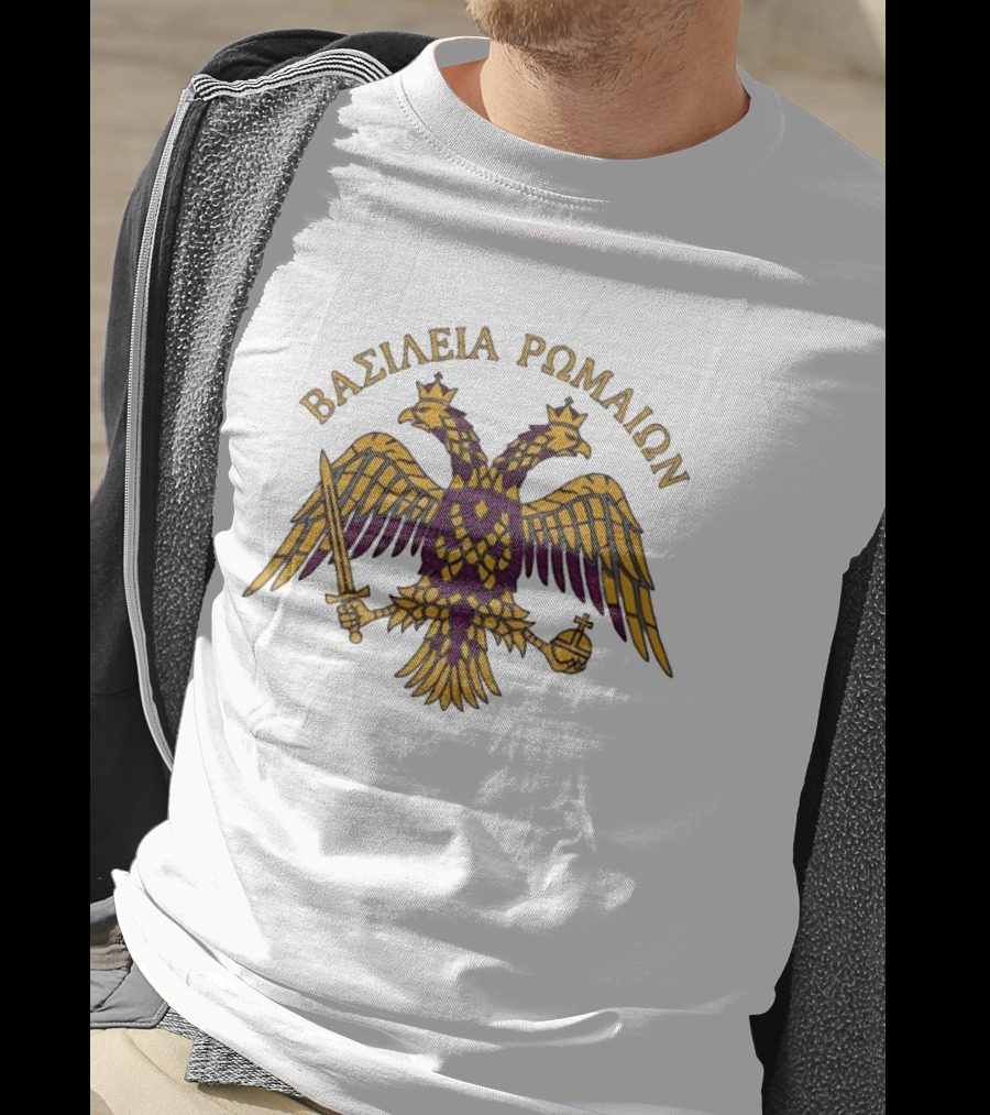 ΒΑΣΙΛΕΙΑ ΡΩΜΑΙΩΝ Byzantine Double Headed Eagle Symbol Greek Orthodox Heritage T-Shirt