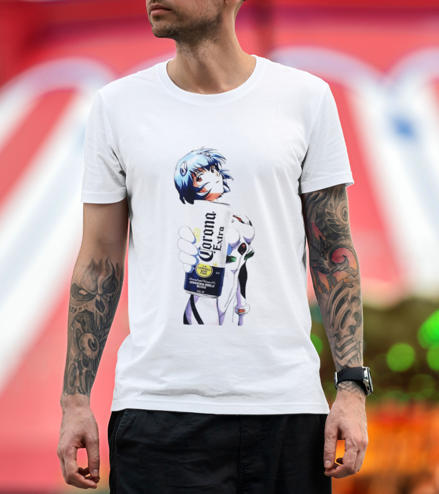 Evangelion Rei Ayanami Holding Corona Extra Beer Can Image T-Shirt