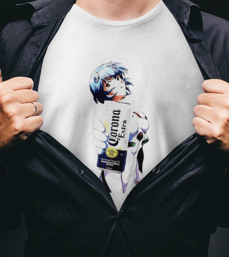 Evangelion Rei Ayanami Holding Corona Extra Beer Can Image T-Shirt