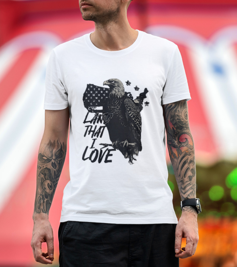 Land That I Love Eagle With American Flag And Stars T-Shirt
