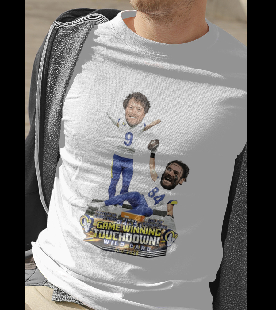 Matthew Stafford Colby Parkinson Los Angeles Rams Game Winning Touchdown Wild Card Caricature 2023 T-Shirt