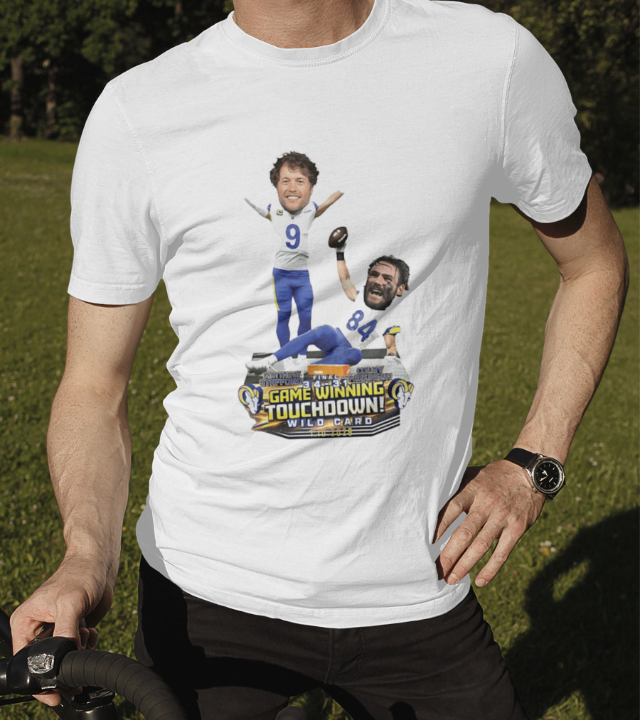 Matthew Stafford Colby Parkinson Los Angeles Rams Game Winning Touchdown Wild Card Caricature 2023 T-Shirt