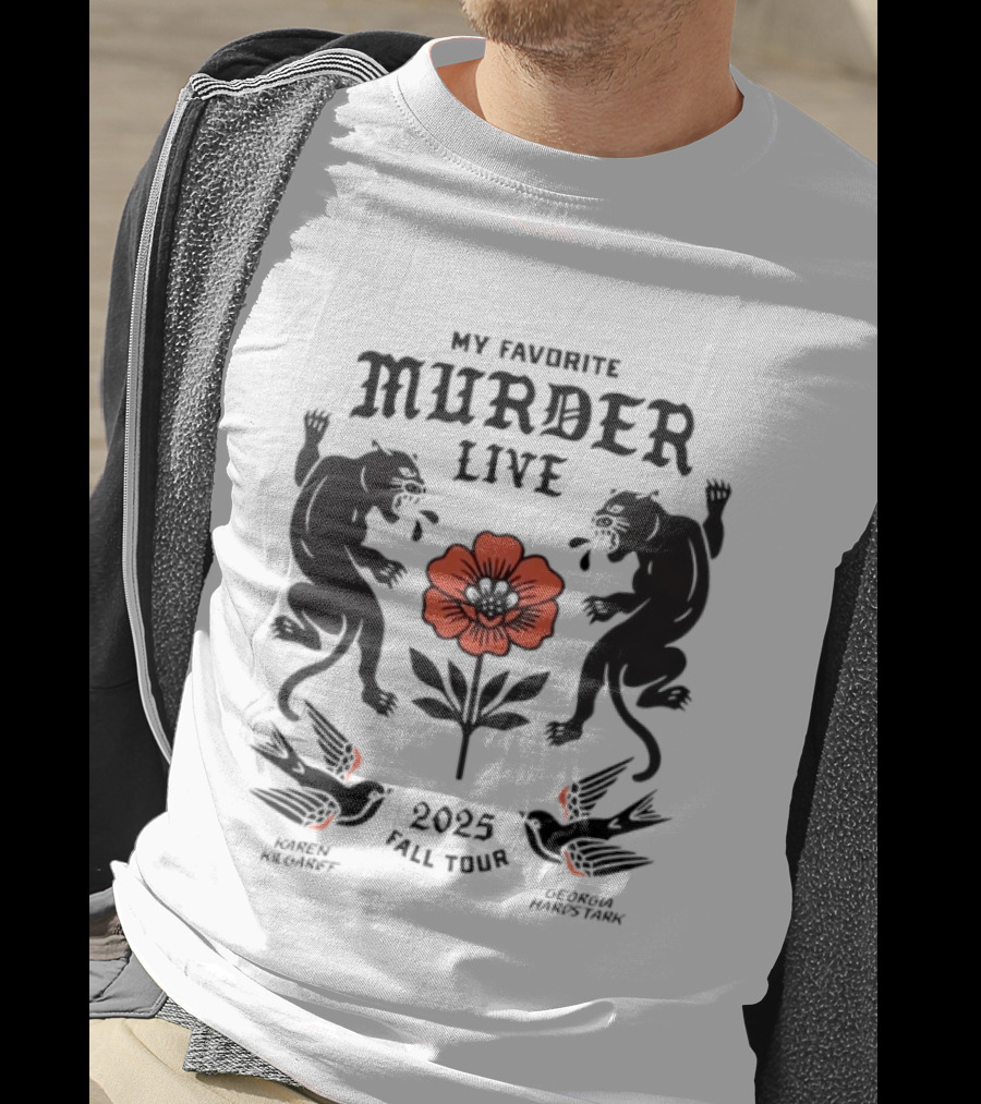 2025 My Favorite Murder Live Fall Tour Event With Floral And Panther Motif T-Shirt