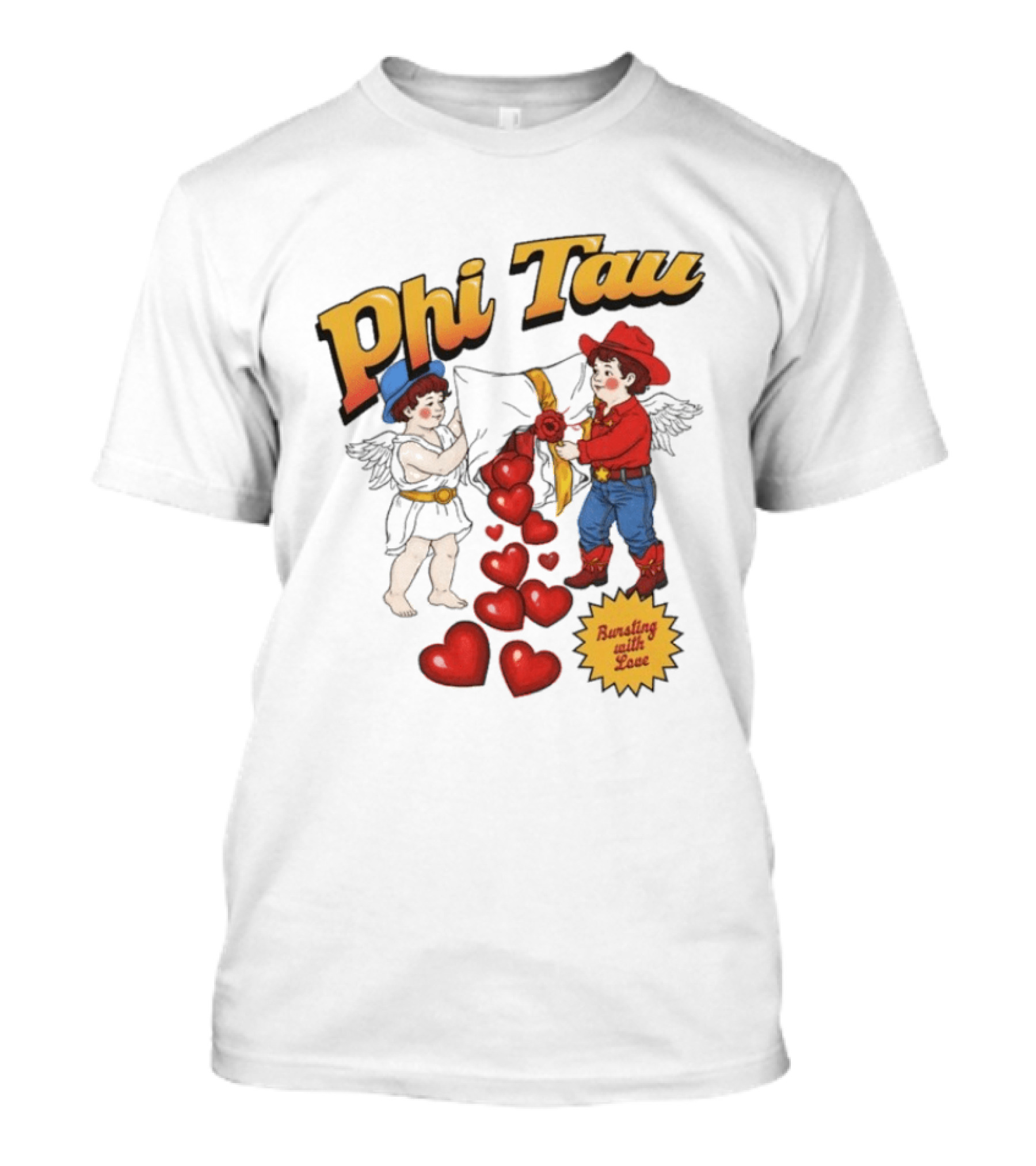 Phi Tau Valentine's Cupid And Cowboy Bursting With Love Hearts T-Shirt