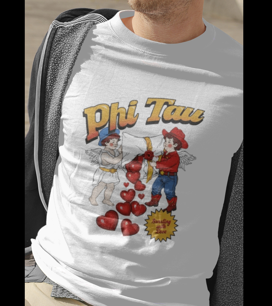 Phi Tau Valentine's Cupid And Cowboy Bursting With Love Hearts T-Shirt