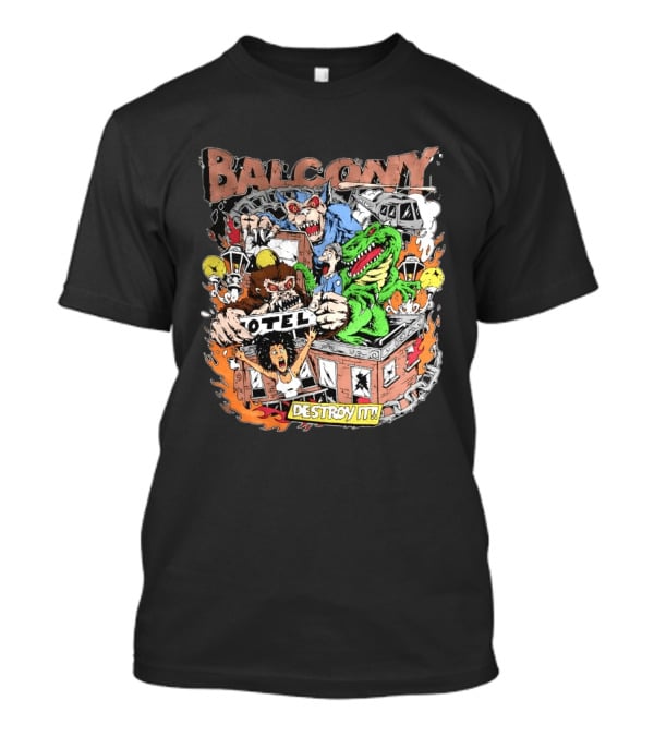 Balcony Hotel Rampage Cartoon Destroy It Monsters And Chaos T-Shirt
