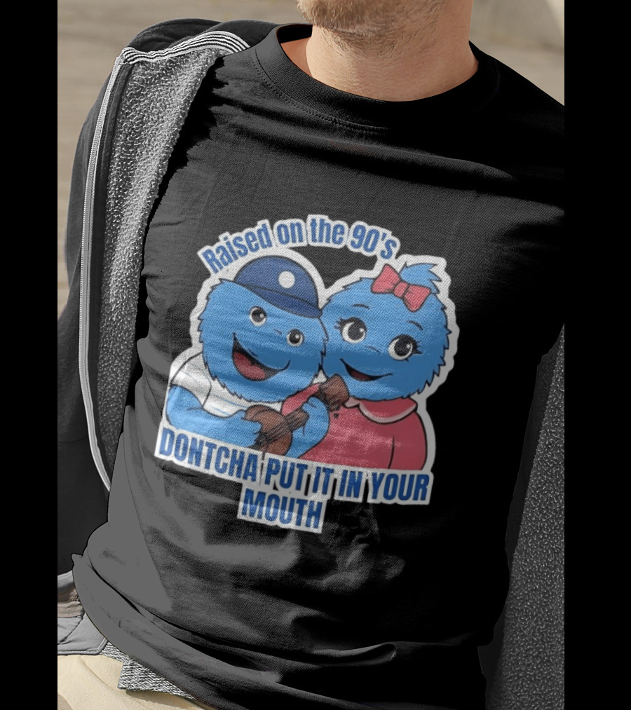 Raised On The 90's Blue Monster Dontcha Put It In Your Mouth Retro Characters T-Shirt