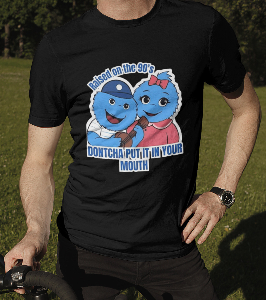 Raised On The 90's Blue Monster Dontcha Put It In Your Mouth Retro Characters T-Shirt