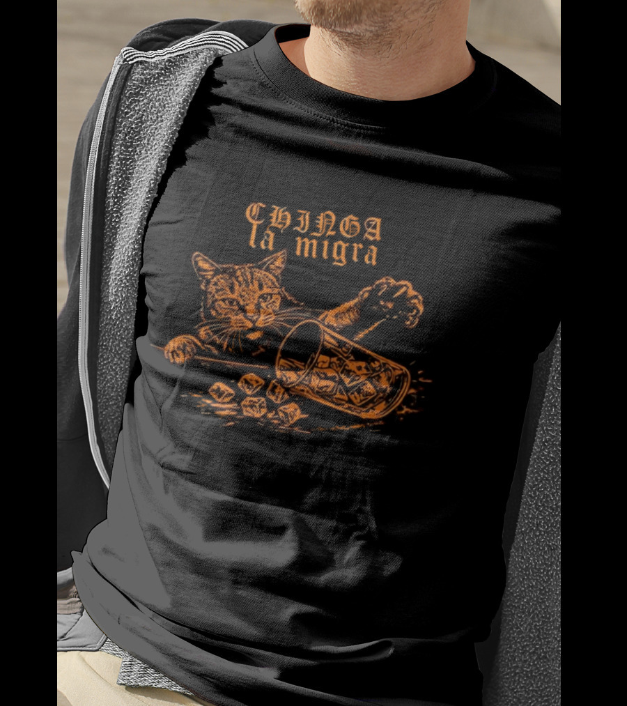 Chinga La Migra Cat Tipping Ice Bucket T-Shirt
