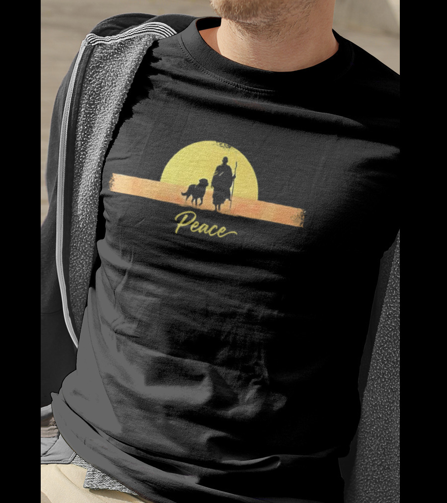Sunset Walk For Peace Monks And Aloka Dog T-Shirt