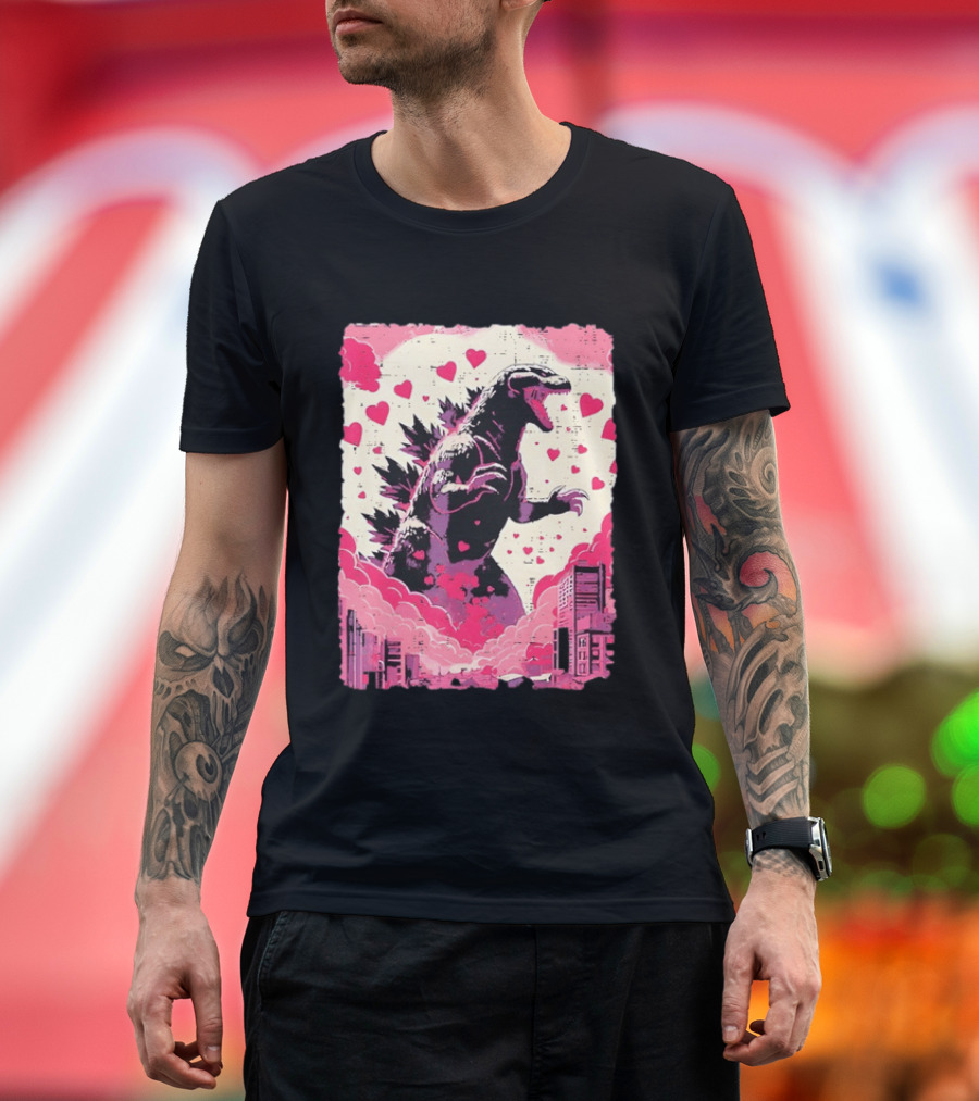 Valentines Day Love Japanese Kaiju Monster With Hearts For Men Women T-Shirt