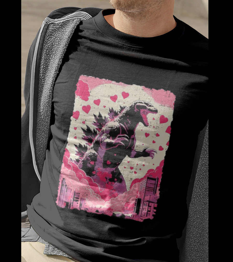 Valentines Day Love Japanese Kaiju Monster With Hearts For Men Women T-Shirt