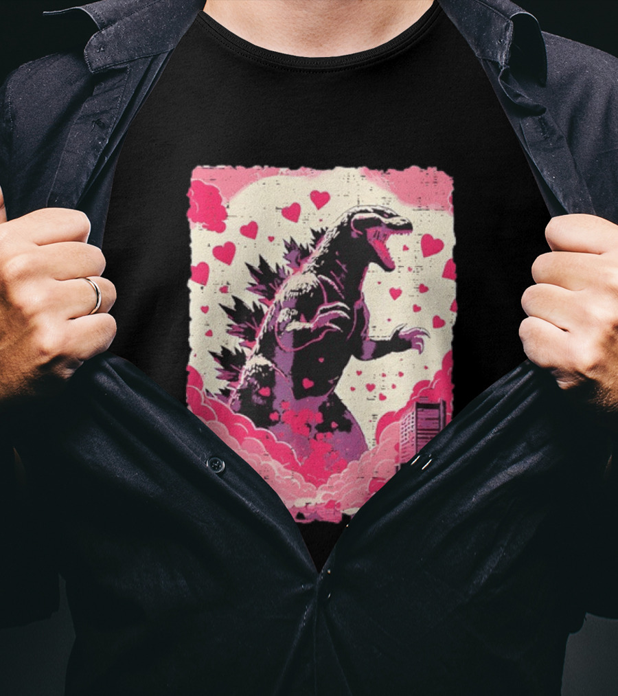 Valentines Day Love Japanese Kaiju Monster With Hearts For Men Women T-Shirt