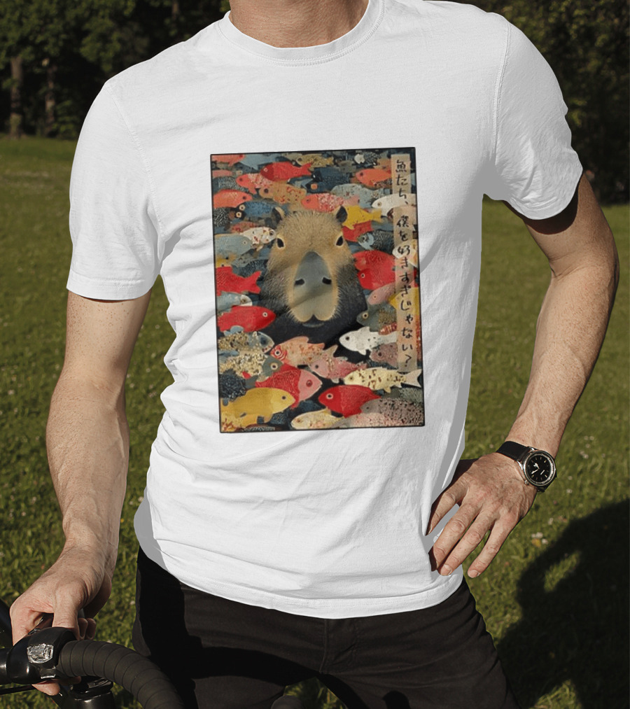 Am I Too Lovable Capybara Surrounded By Colorful Koi Fish T-Shirt