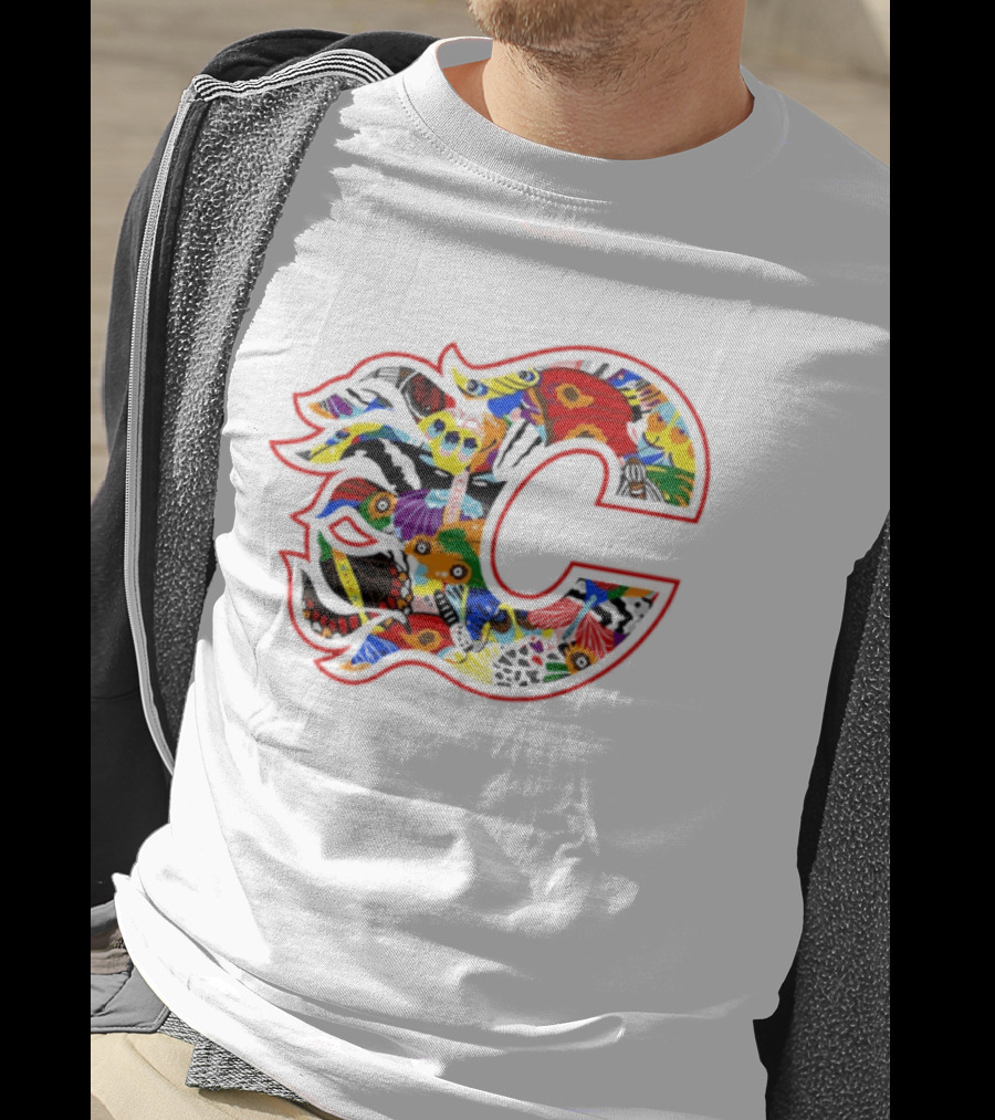 Calgary Flames Pride Night Colorful C Flag T-Shirt