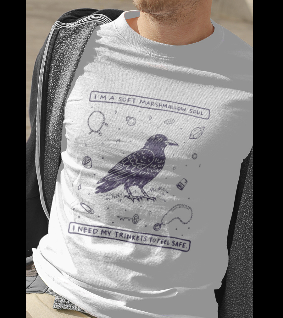 Crow I'm A Soft Marshmallow Soul I Need My Trinkets To Feel Safe Retro Raven Aesthetic T-Shirt