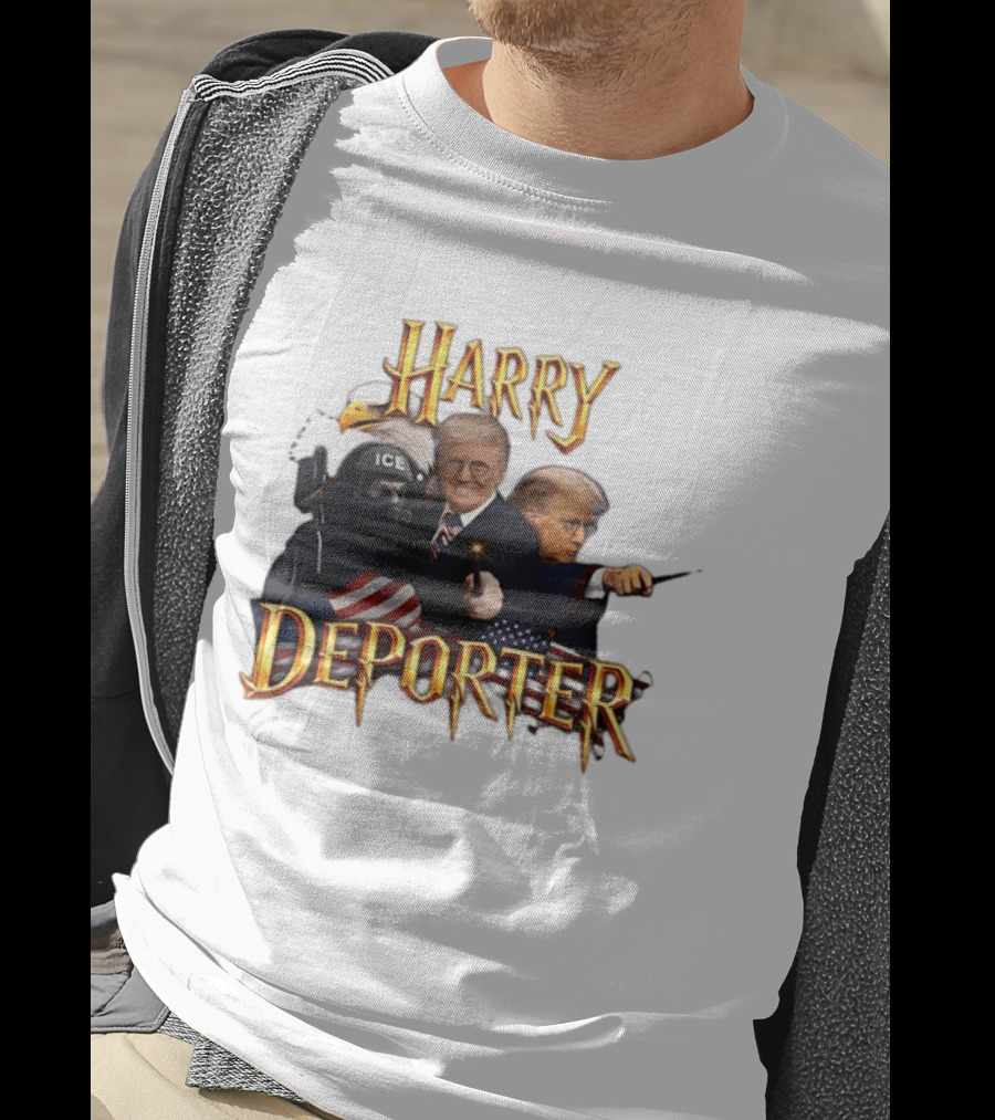 Harry Deporter Trump ICE Caricature American Flag Wand And Eagle T-Shirt