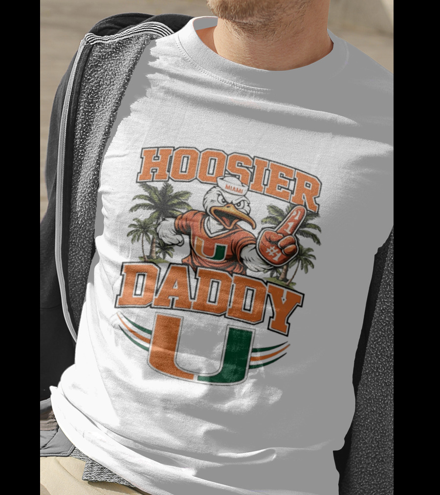 Miami Hurricanes Hoosier Daddy Sebastian The Ibis Number One Fan Palm Trees T-Shirt