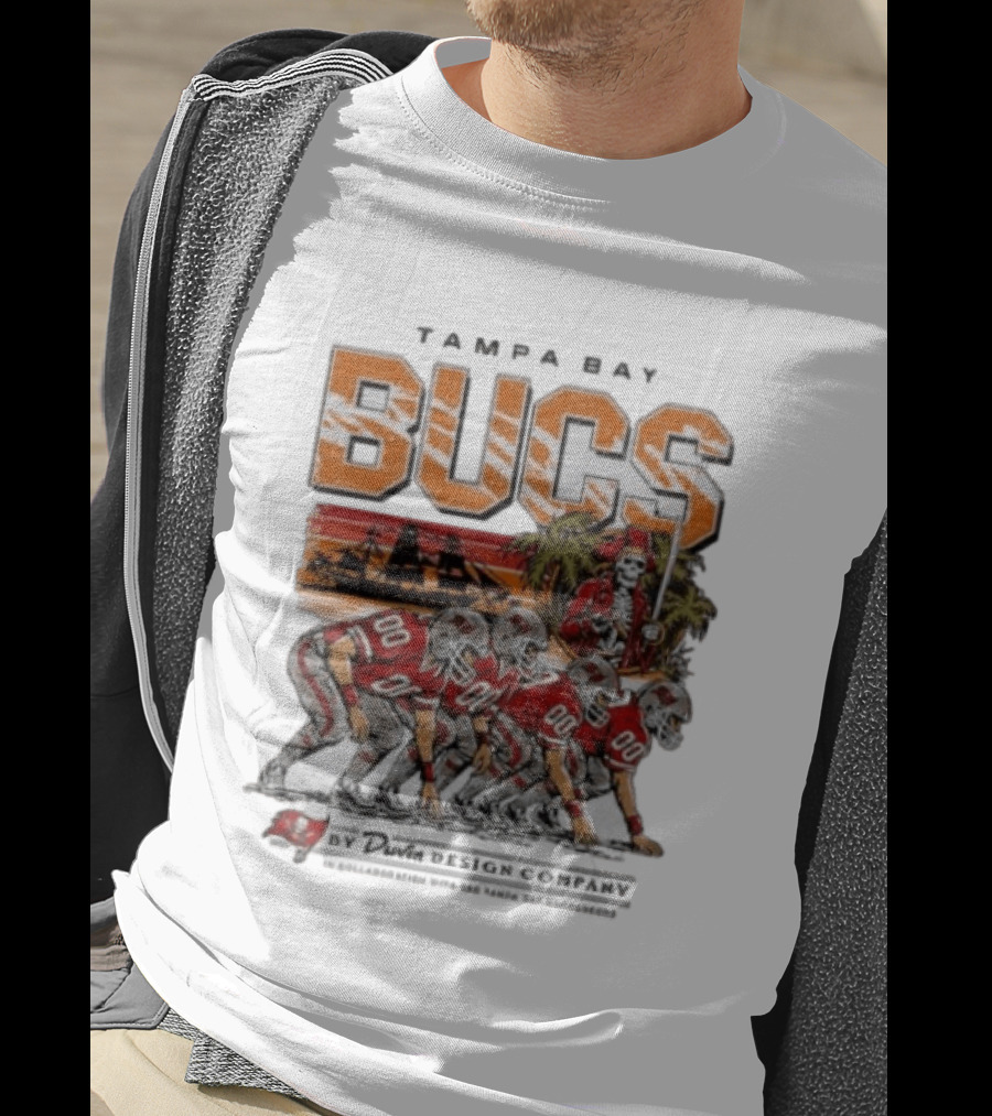 Tampa Bay Bucs Pirate Skeleton Football Team And Ship By Davis Design Company T-Shirt
