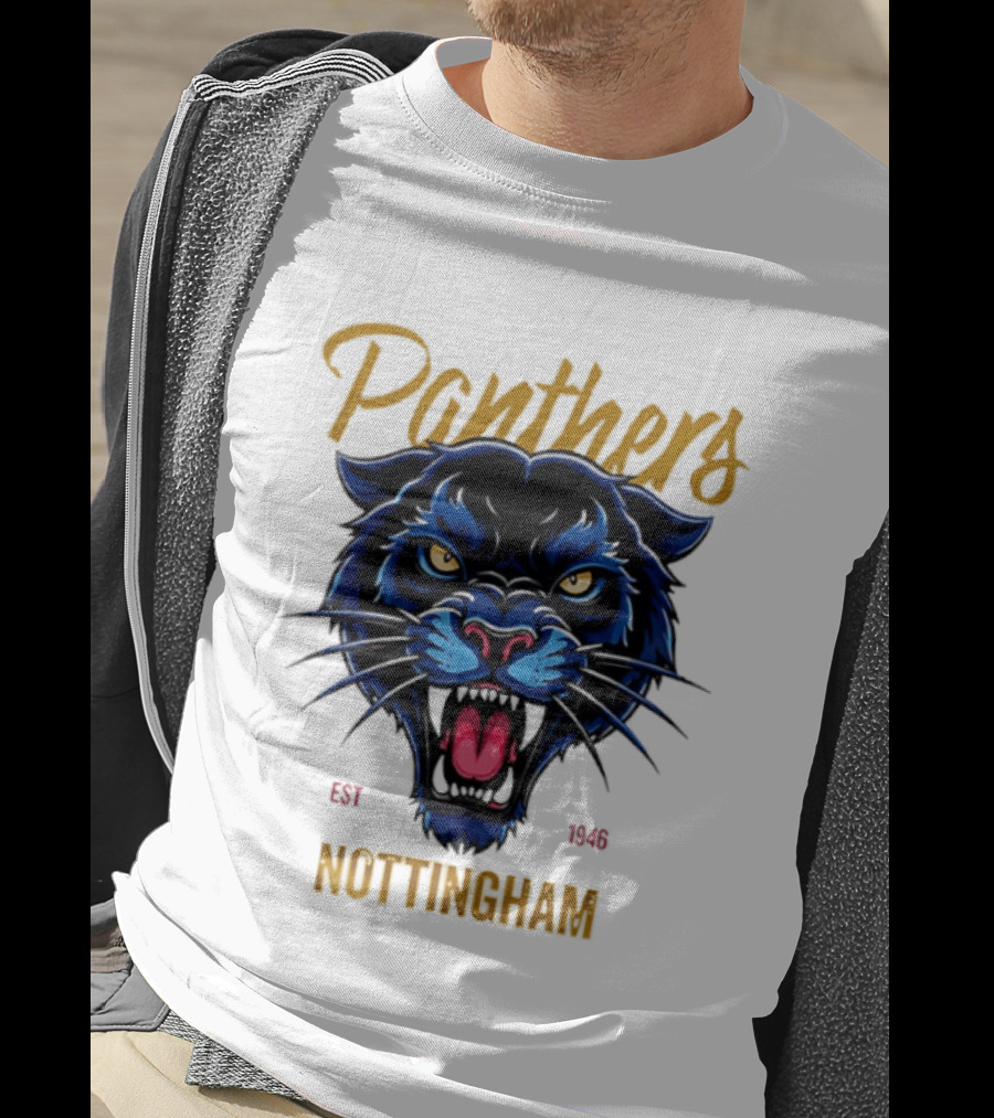 Panthers Nottingham Est 1946 Fierce Blue Panther Face Sports Team T-Shirt