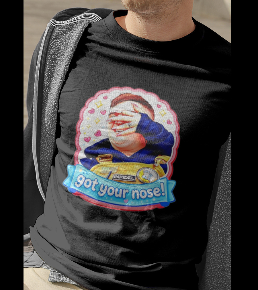 Infidel Got Your Nose Funny Cartoon Patch With Hearts And Stars T-Shirt
