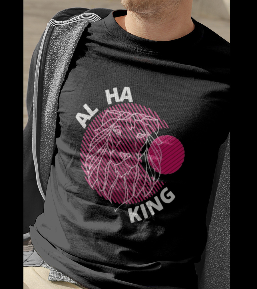 ALPHA KING Lion Graphic Bold Pink Stripes T-Shirt