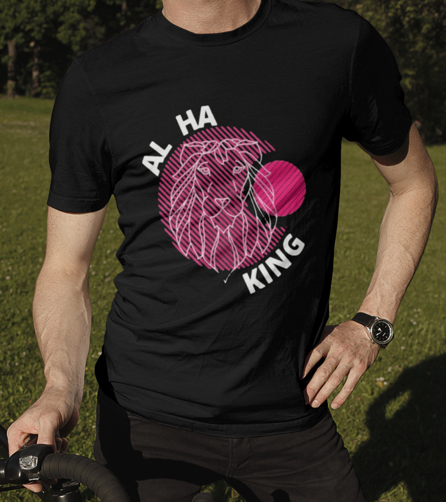 ALPHA KING Lion Graphic Bold Pink Stripes T-Shirt