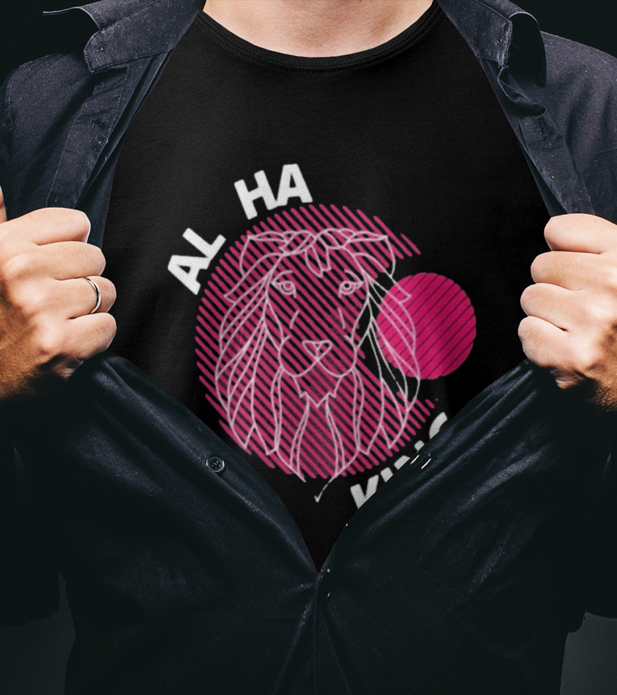 ALPHA KING Lion Graphic Bold Pink Stripes T-Shirt