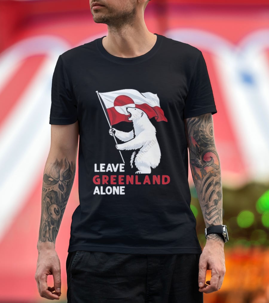 Leave Greenland Alone Polar Bear Holding Flag T-Shirt