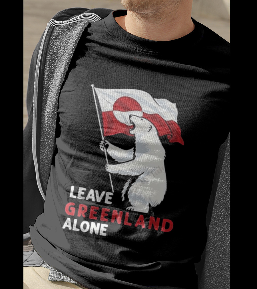 Leave Greenland Alone Polar Bear Holding Flag T-Shirt