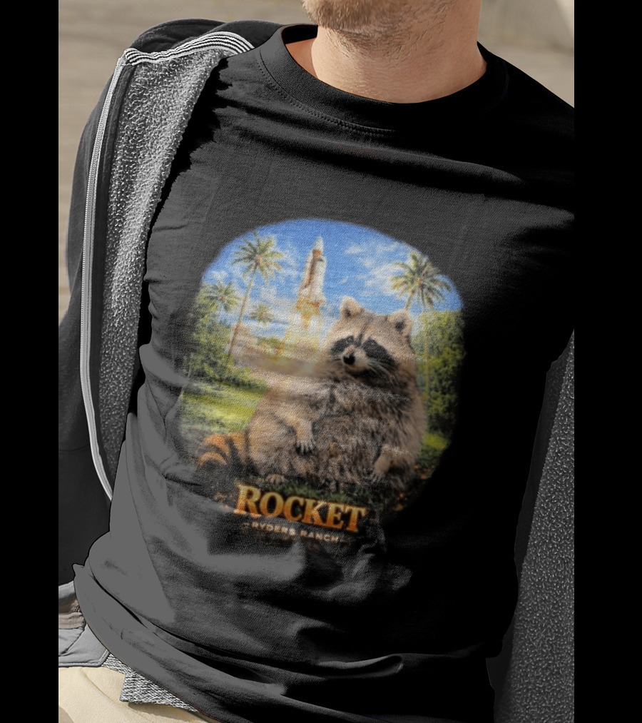 Rocket Raccoon Space Launch Tylernolantattoos Ryders Ranch T-Shirt
