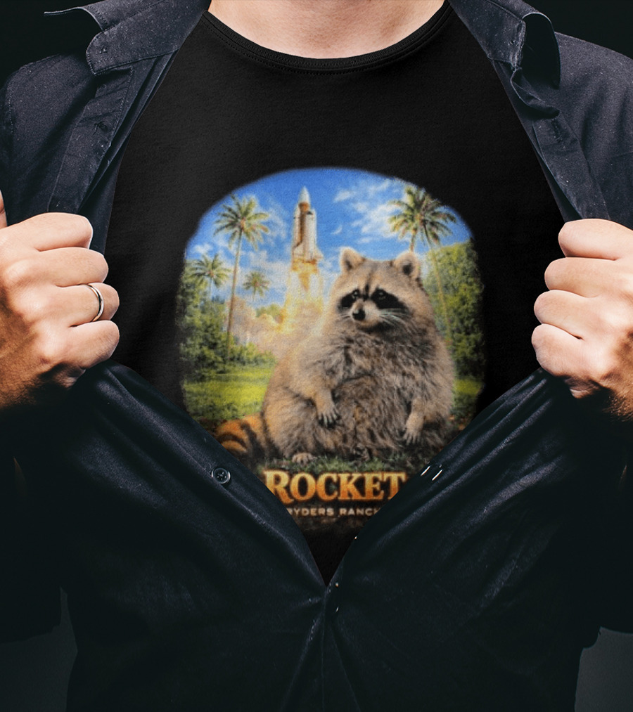 Rocket Raccoon Space Launch Tylernolantattoos Ryders Ranch T-Shirt