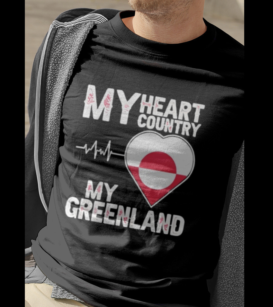 My Heart Country Heartbeat My Greenland Flag Love T-Shirt