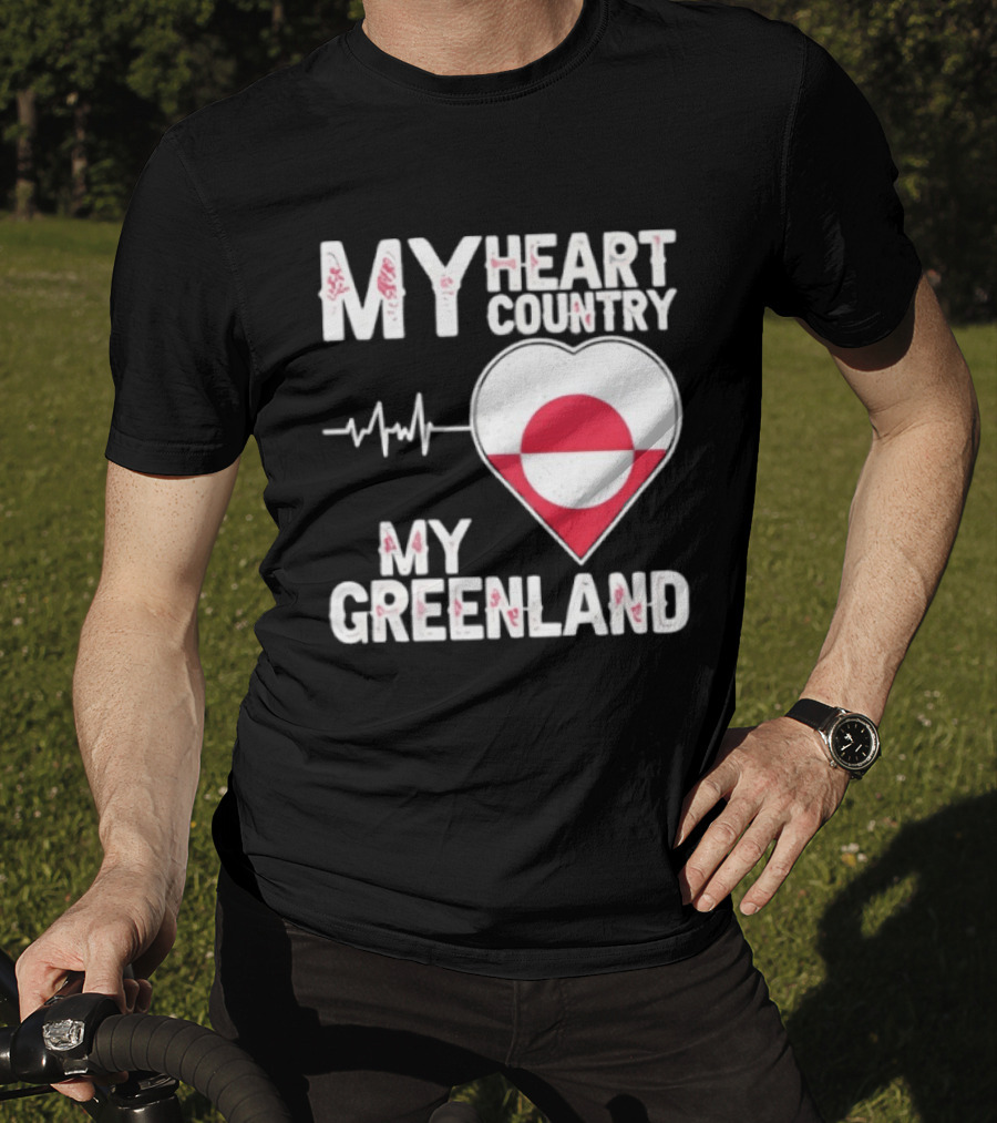 My Heart Country Heartbeat My Greenland Flag Love T-Shirt