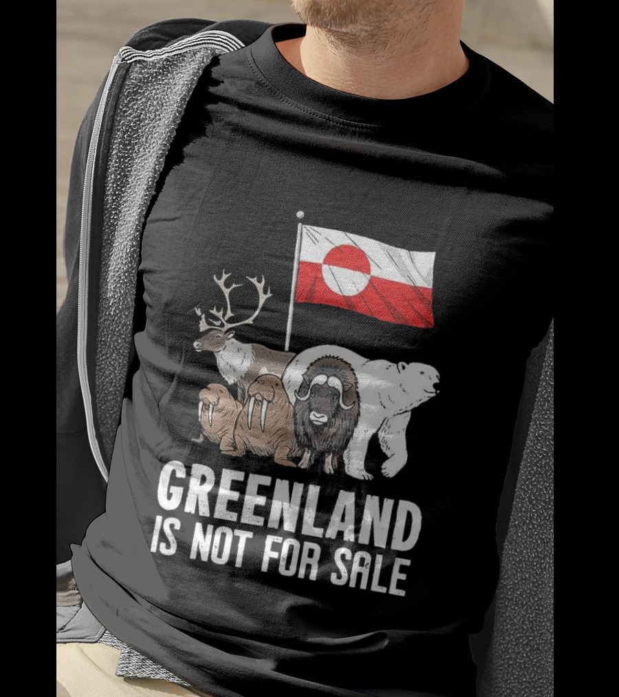 Greenland Wildlife And Flag With Reindeer Walrus Polar Bear Boasting Local Pride T-Shirt