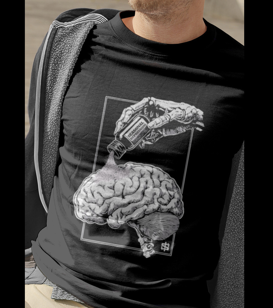 Seasonal Depression Skeleton Hand Pouring On Brain T-Shirt