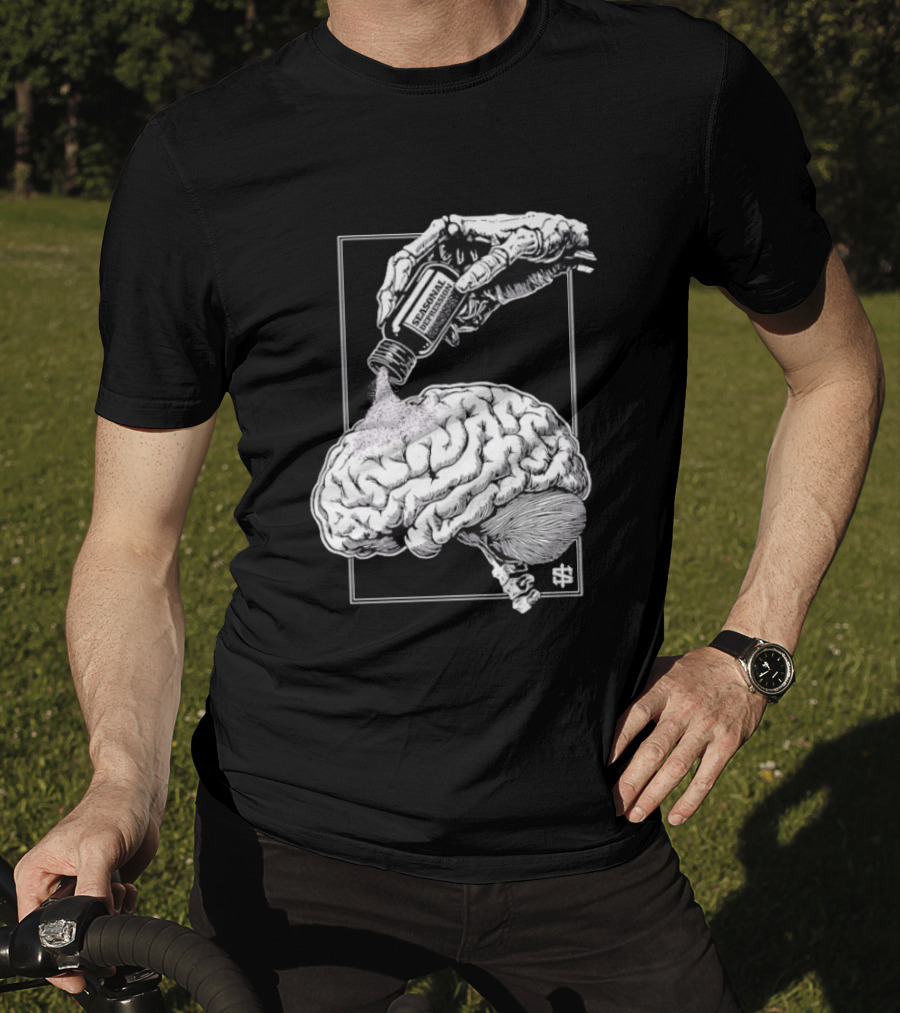 Seasonal Depression Skeleton Hand Pouring On Brain T-Shirt