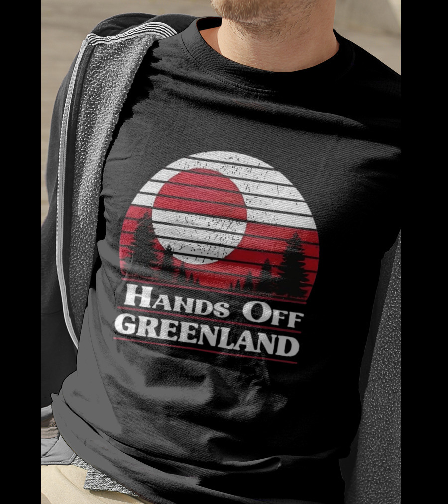 Hands Off Greenland Red And White Retro Pine Trees T-Shirt