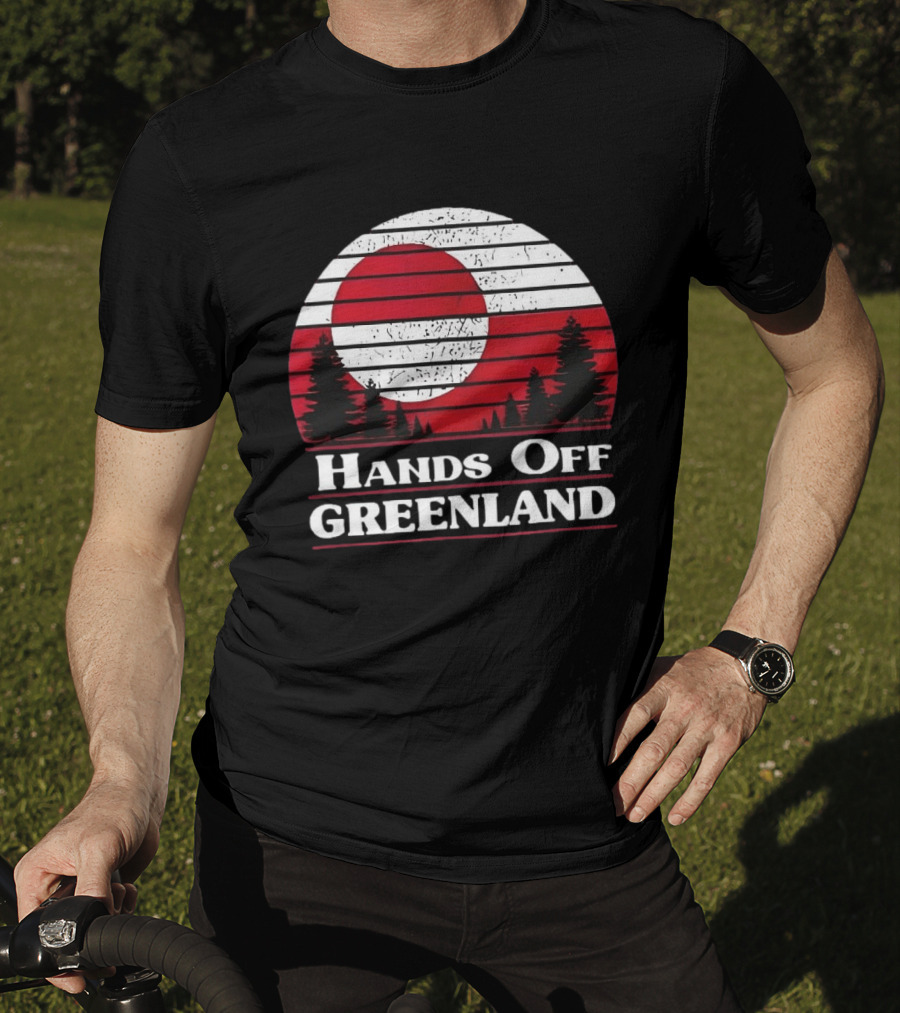 Hands Off Greenland Red And White Retro Pine Trees T-Shirt