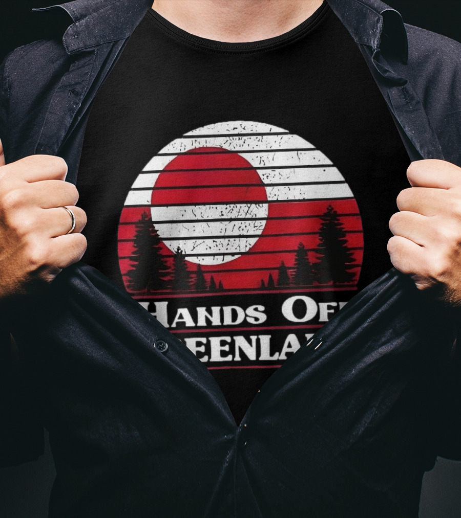 Hands Off Greenland Red And White Retro Pine Trees T-Shirt