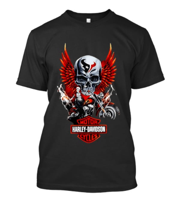 Houston Texans Harley Davidson Motorcycles Skull Wings Red Flames T-Shirt
