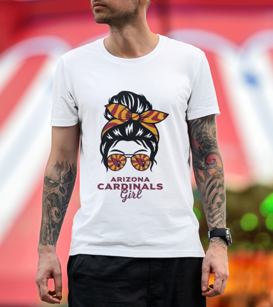 Arizona Cardinals Girl Messy Bun Glasses Vintage Sports Fan T-Shirt