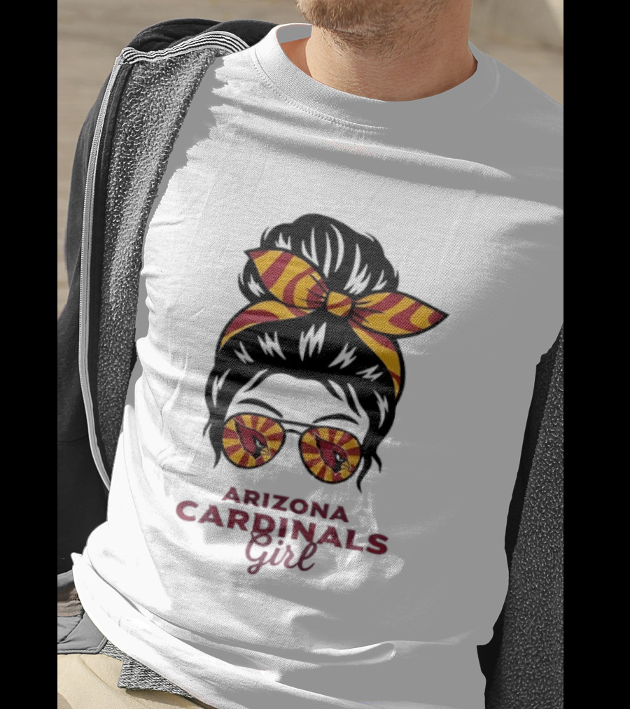 Arizona Cardinals Girl Messy Bun Glasses Vintage Sports Fan T-Shirt