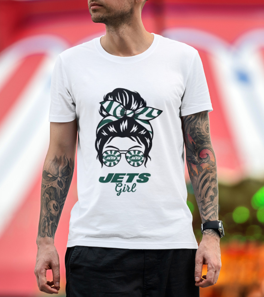 Jets Girl Messy Bun With Glasses T-Shirt