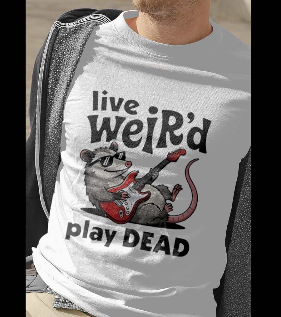 Live Weird Play Dead Opossum Electric Guitar T-Shirt