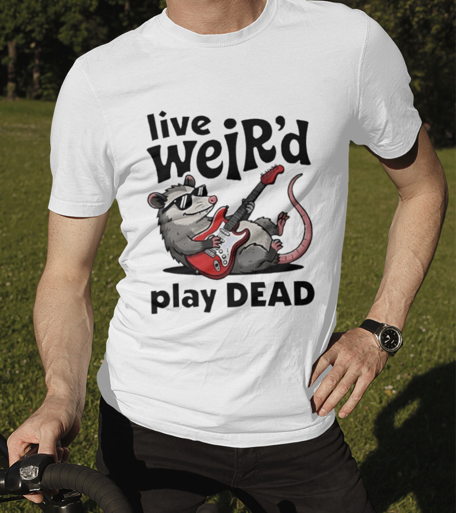 Live Weird Play Dead Opossum Electric Guitar T-Shirt