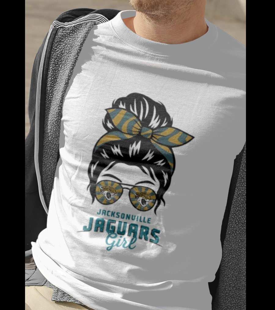 Jacksonville Jaguars Girl Messy Bun Glasses Bow Fan Spirit T-Shirt